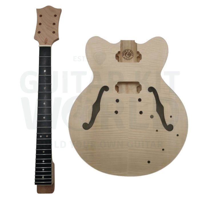 E35 Semi-Acoustic Guitar Kit w/ Flamed Maple Veneer, Ebony Fretboard - Guitar Kit World