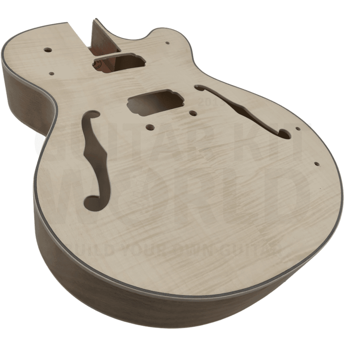 Hollow Body L5 style Guitar Kit w/ Flamed Maple Body Veneer, Rosewood Fretboard
