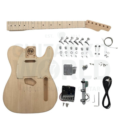 Basswood TE-style guitar kit with maple neck and chrome hardware — a perfect beginner DIY guitar kit from Guitar Kit World