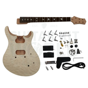 PR guitar kit contents: quilted maple veneer body, rosewood fretboard neck and chrome hardware - Guitar Kit World