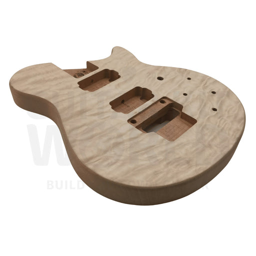 Quilted maple veneer top body for the NI-RMFB-5264 kit, angled front view - Guitar Kit World