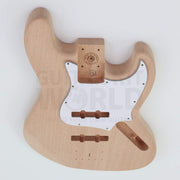 Front of the mahogany offset bass body with white pickguard