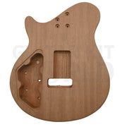 Mahogany back of the NI-RMFB-5264 body showing the four counterbored bolt-on neck screw holes - Guitar Kit World