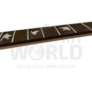 Close-up of the rosewood fretboard with pearl white dove bird inlays - Guitar Kit World