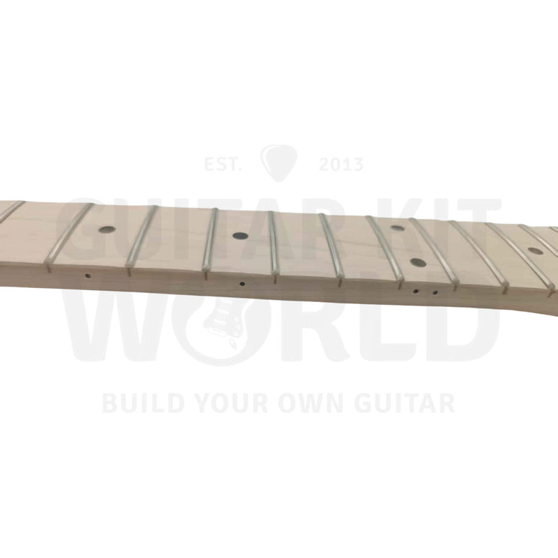 Maple fretboard close-up on the NI-RMFB-5264 neck, dot inlays and fretted - Guitar Kit World