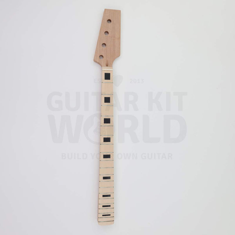 Bass neck front: maple fretboard, 20 frets, black block inlays