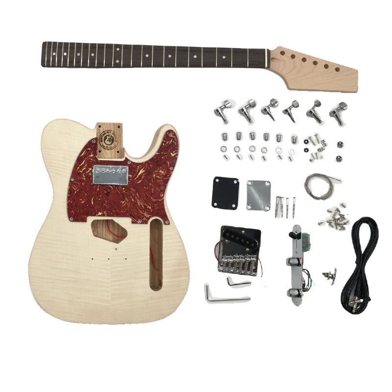 Ash TE Guitar Kit w/ Flame Maple Veneer, Skunk Stripe Maple Neck - Guitar Kit World