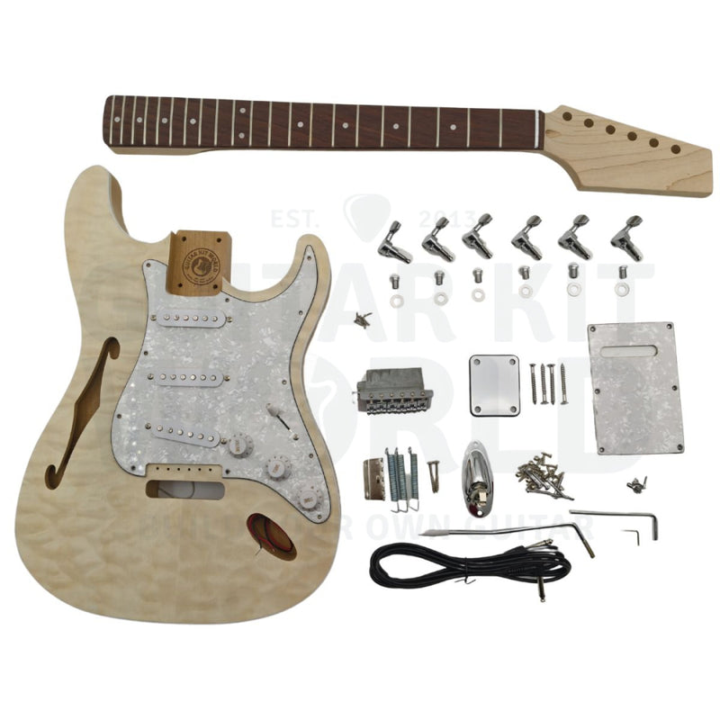 Alder Body Semi-Hollow S-Style Guitar Kit With Quilted Maple Veneer