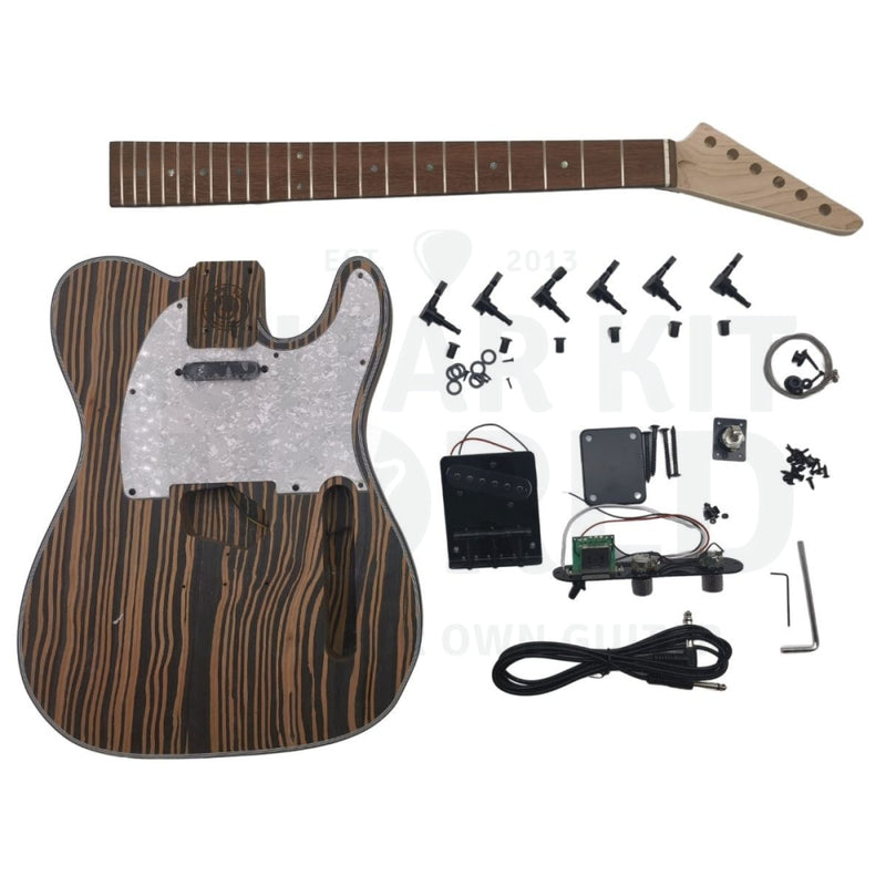 Zebrawood T-Style Guitar Kit With Maple Neck And Rosewood Fretboard