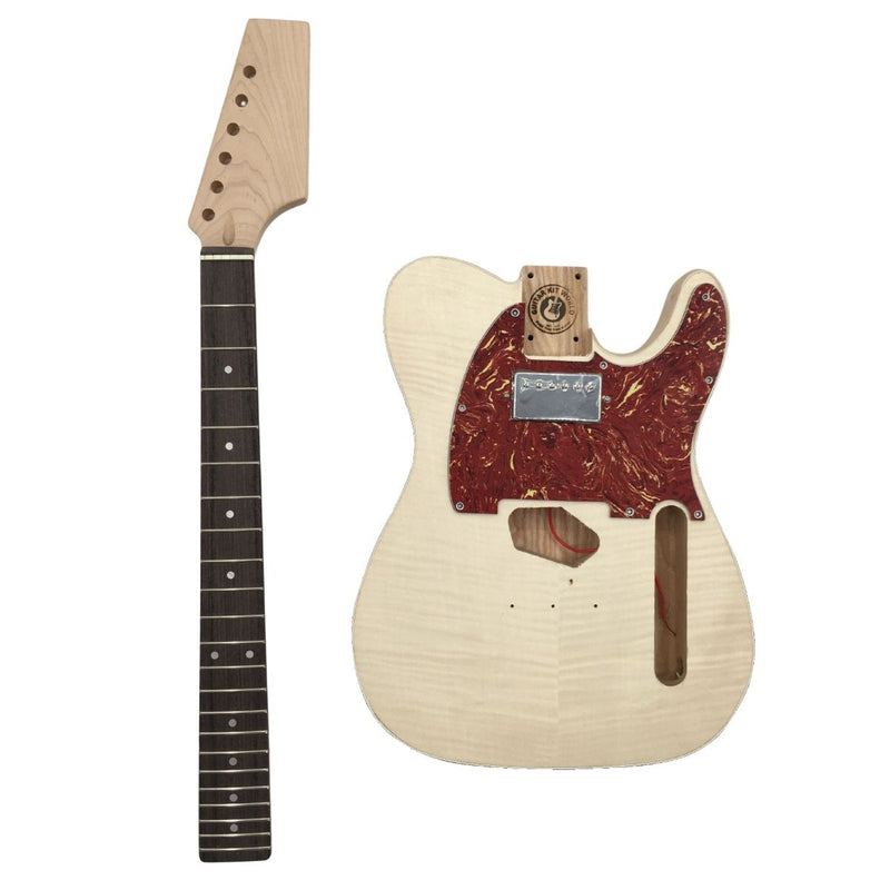 Ash TE Guitar Kit w/ Flame Maple Veneer, Skunk Stripe Maple Neck - Guitar Kit World