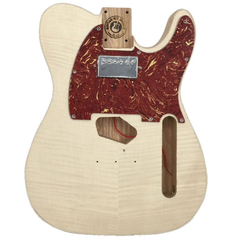 Ash TE Guitar Kit w/ Flame Maple Veneer, Skunk Stripe Maple Neck - Guitar Kit World