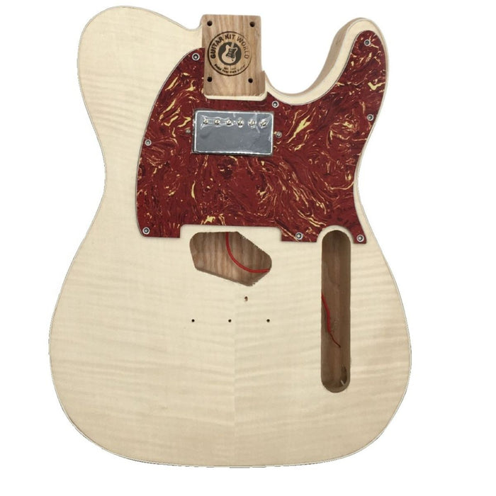 Ash TE Guitar Kit w/ Flame Maple Veneer, Skunk Stripe Maple Neck