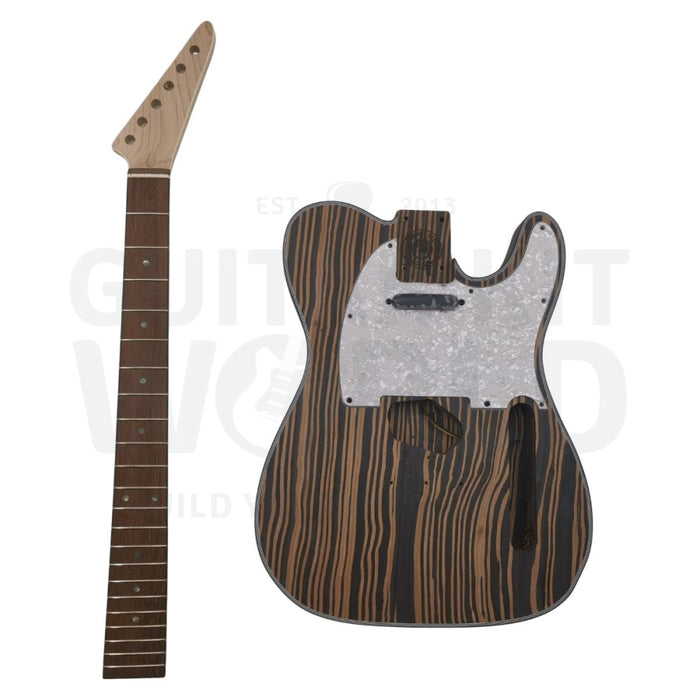 Zebrawood T-Style Guitar Kit With Maple Neck And Rosewood Fretboard