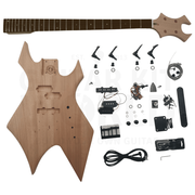 WR mahogany bass kit with rosewood fretboard, complete kit contents laid out - Guitar Kit World