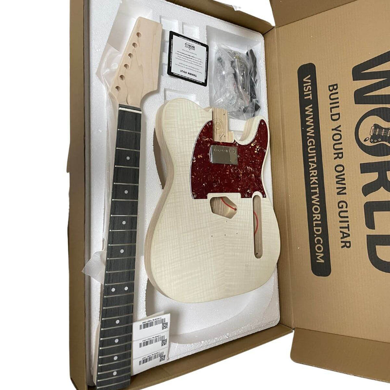 Ash TE Guitar Kit w/ Flame Maple Veneer, Skunk Stripe Maple Neck - Guitar Kit World