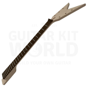 Angled Heavy Metal kit neck showing the rosewood fretboard and pointed headstock - Guitar Kit World