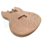 Devil-Horn mahogany bass body side profile, solid body construction