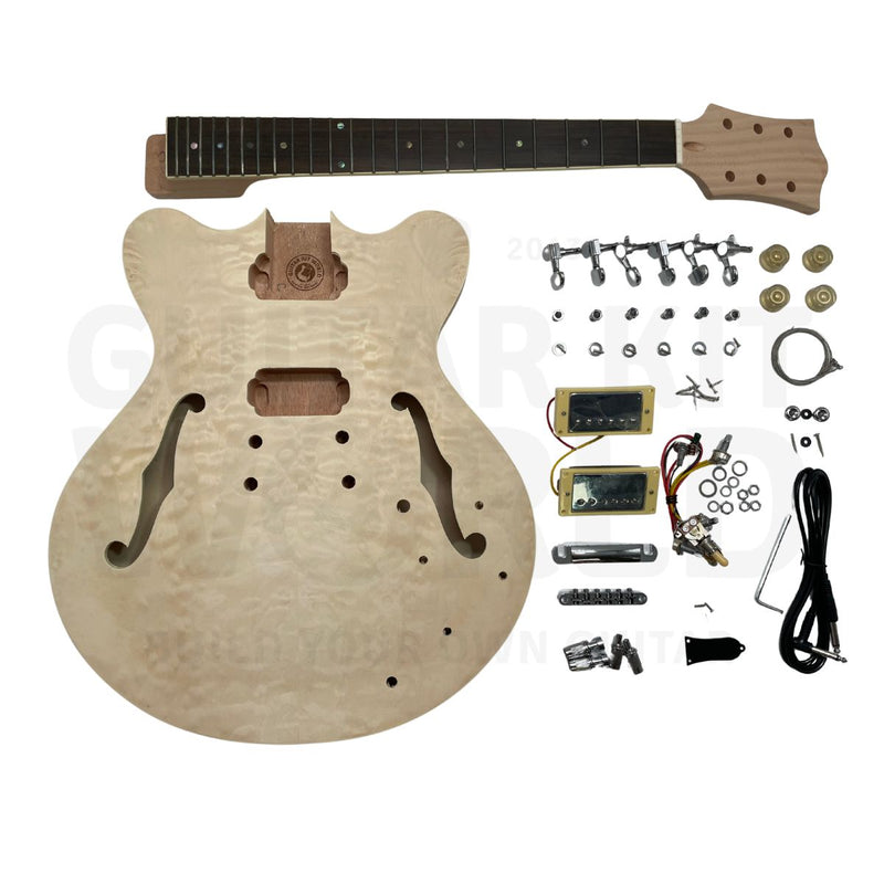 Semi-Hollow E35 Guitar Kit with Quilted Maple Top & Ebony Fretboard - Guitar Kit World