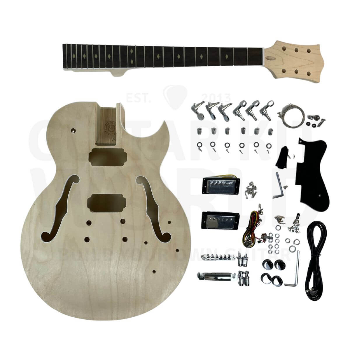 Hollow body archtop electric guitar kit with maple body and dual humbuckers, Guitar Kit World