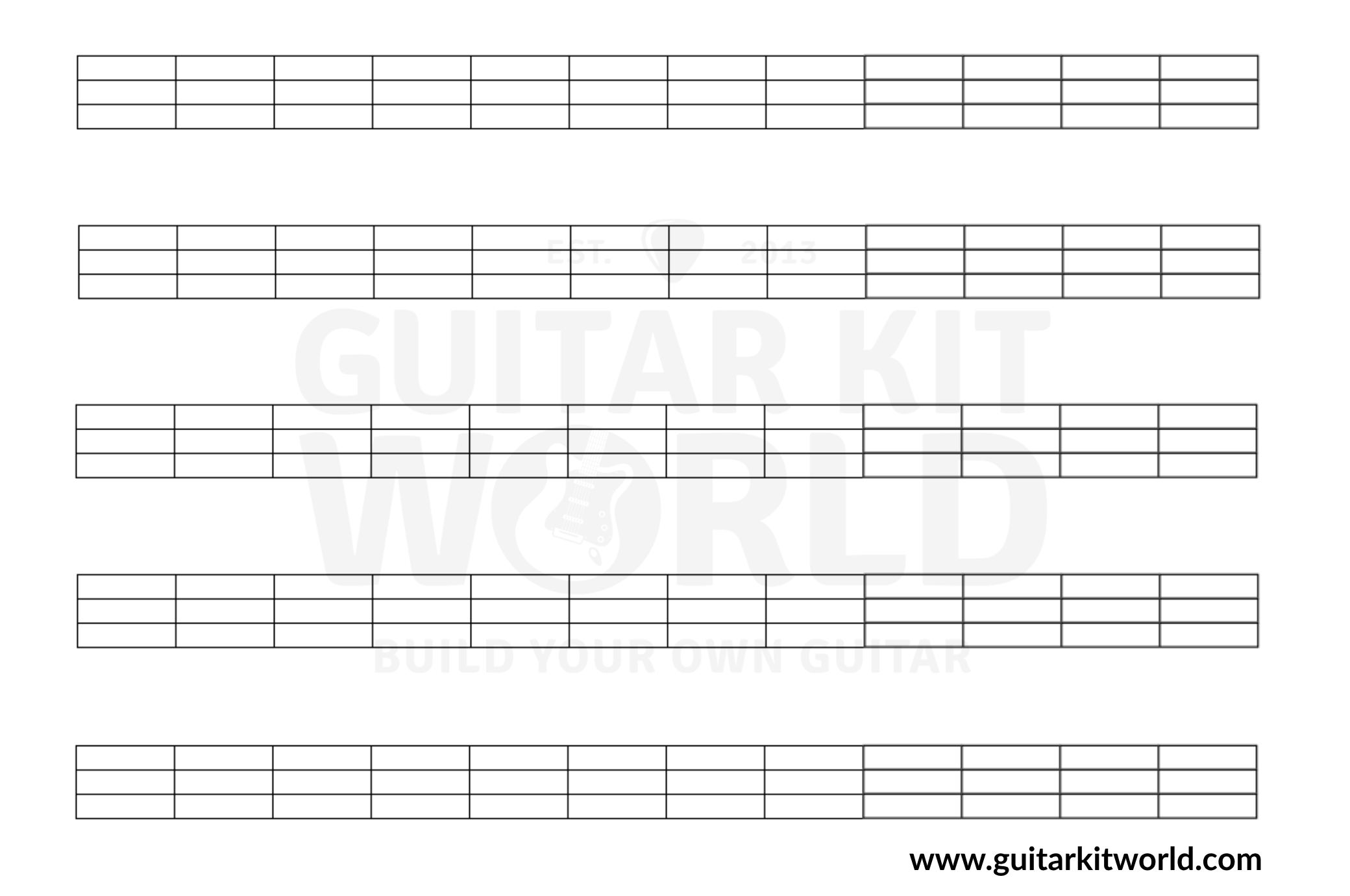 free printable blank bass fretboard diagram template (4-string