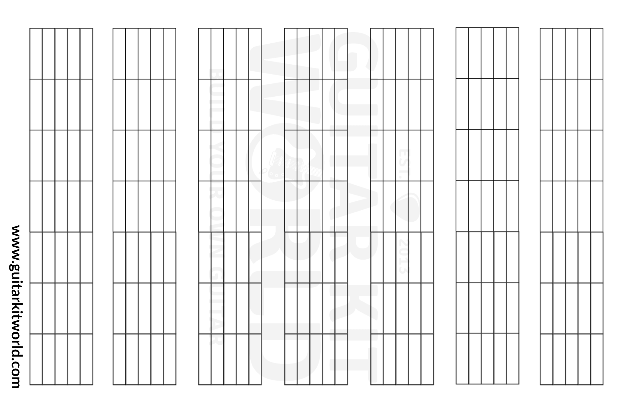 free printable short blank guitar fretboard diagram template (6