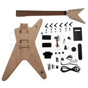 Heavy metal DIY guitar kit with mahogany body, maple neck and pau ferro fretboard, complete kit contents - Guitar Kit World
