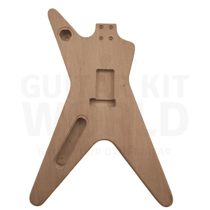 Heavy metal guitar kit unfinished mahogany body, back with neck pocket and routed wiring channel - Guitar Kit World