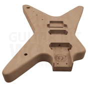 Heavy metal guitar kit mahogany body front angle with pickup routes and neck pocket - Guitar Kit World