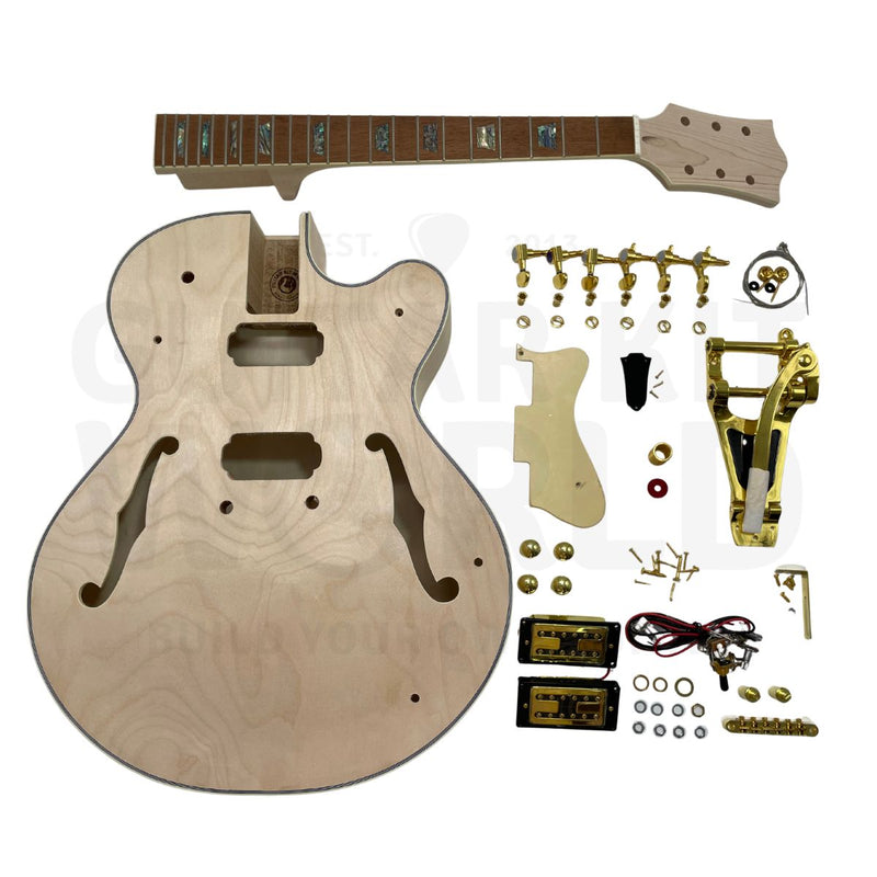 Hollow Body L5 Guitar Kit with Venetian Single Cutaway, Gold Finish Hardware - Guitar Kit World