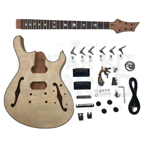 Semi-hollow Offset Body Guitar Kit with Quilted Maple Veneer 🌎 Free Shipping (International Warehouse)