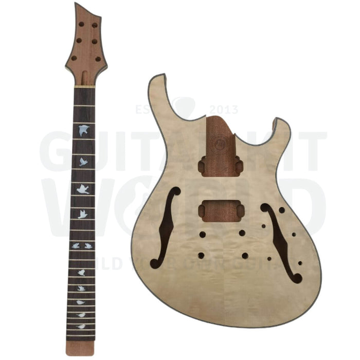 Semi-hollow Offset Body Guitar Kit with Quilted Maple Veneer 🌎 Free Shipping (International Warehouse)