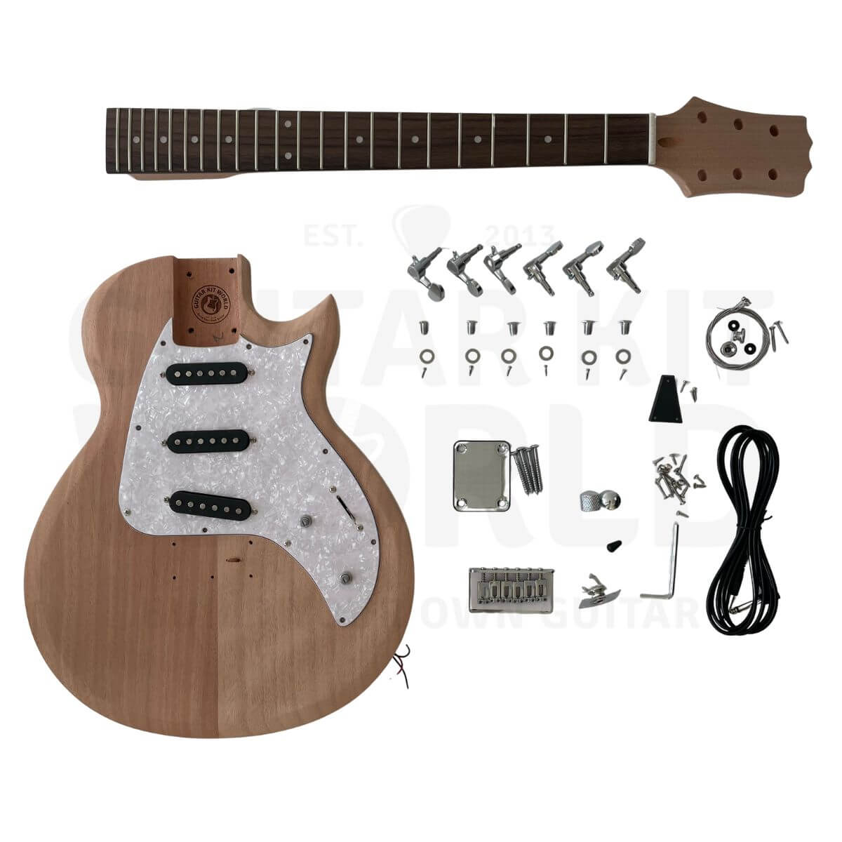 Mahogany TR guitar kit with bolt-on neck and SSS pickups, Guitar Kit World solid body DIY guitar kit