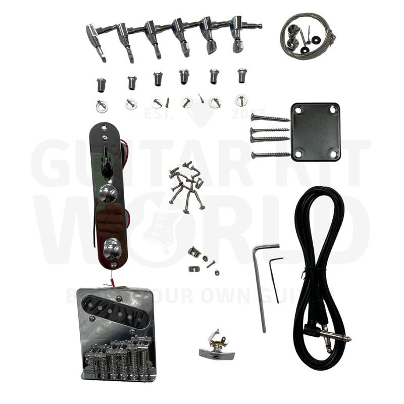 Basswood Body TE Guitar Kit with Bolt-On Maple Maple Skunk Striped Neck - Guitar Kit World