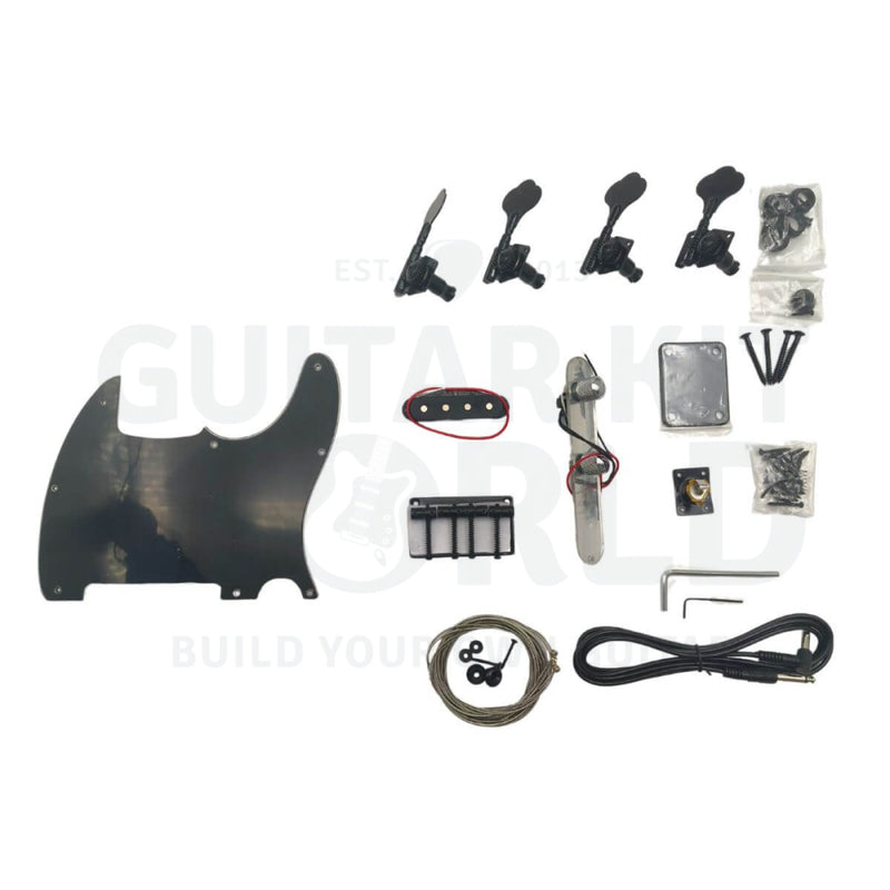 Basswood T-style Bass Guitar Kit with Maple Neck and Skunk Stripe - Guitar Kit World