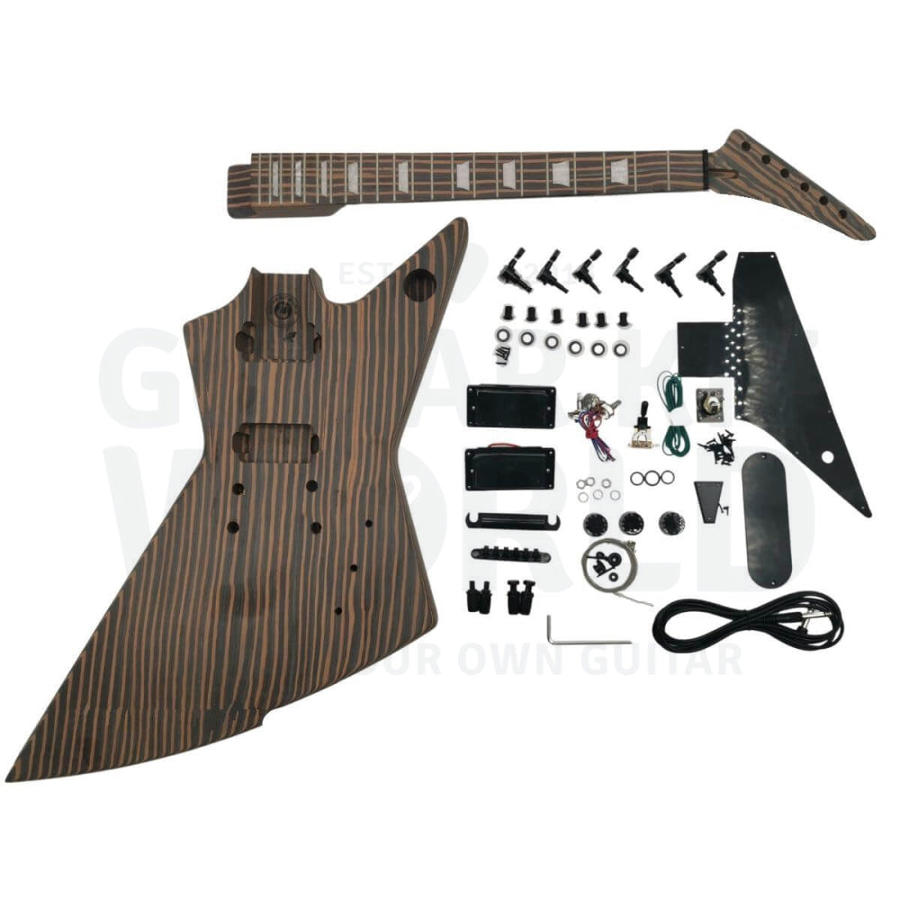 Zebrawood X-style Guitar Kit with Trapezoid Fretboard Inlays