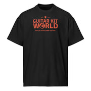 Black Properly Grounded Heavyweight Tee, orange Guitar Kit World logo, front view