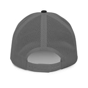 Black and charcoal Workbench Trucker Hat, white stitched Guitar Kit World logo, back view