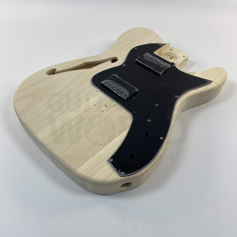 Guitar Kit World - TE Semi-Hollow Style DIY Guitar Kit - Guitar body front view showing pickup cavities