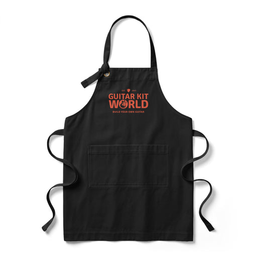 Black Sawdust and Solder Shop Apron, printed bib style, large orange logo