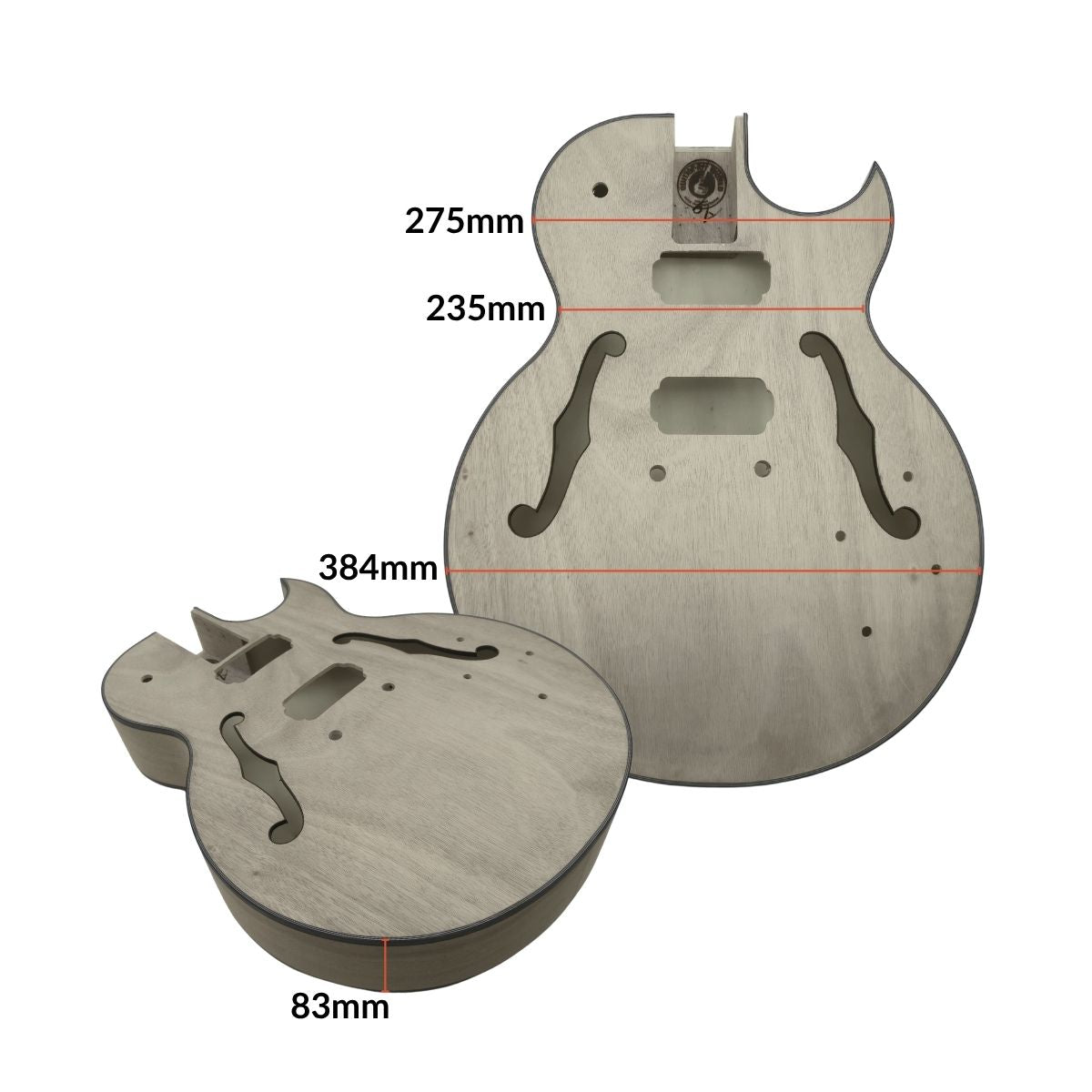 Left-Handed Hollow Body Archtop Kit, Quilted Maple | GKW — Guitar