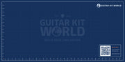 Full design of the Guitar Kit World build mat: inch grid, rulers, faint logo and build help QR code