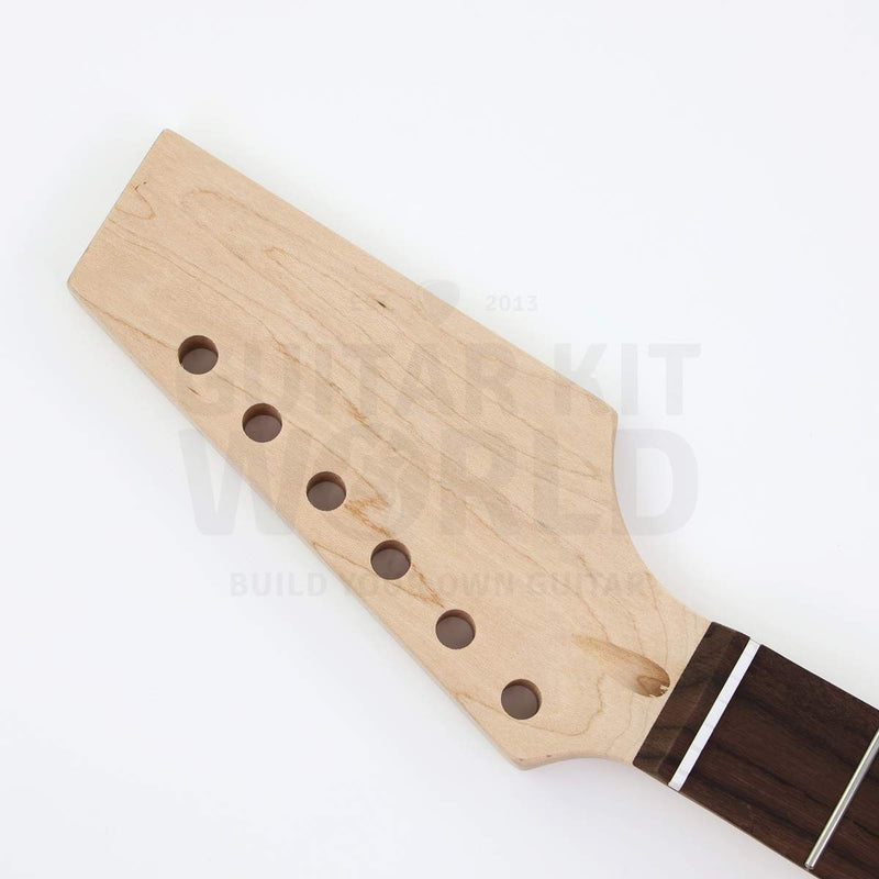 Close-up of the unfinished blank headstock with six pre-drilled tuner holes - Guitar Kit World