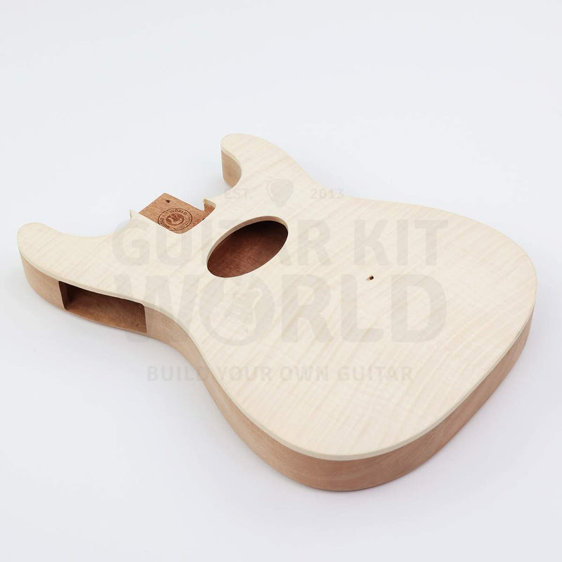Acoustic electric hollow body guitar kit STH-RBRC-3652, body angle showing neck pocket and sound hole