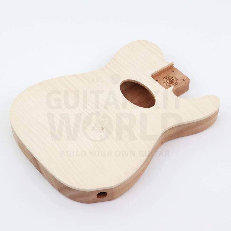 Lower bout angle of the hollow body showing the side output jack hole - Guitar Kit World