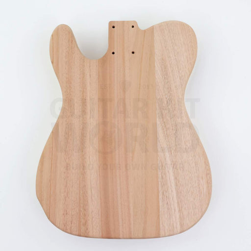 Back of the unfinished basswood hollow body with pre-drilled neck pocket screw holes - Guitar Kit World