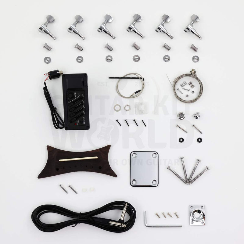 Acoustic electric hollow body guitar kit STH-RBRC-3652, hardware with 4-band EQ preamp, piezo pickup and pinless bridge