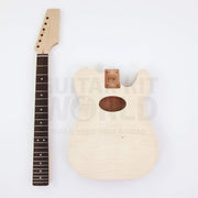 Unfinished neck and hollow body side by side, blank headstock with six tuner holes - Guitar Kit World