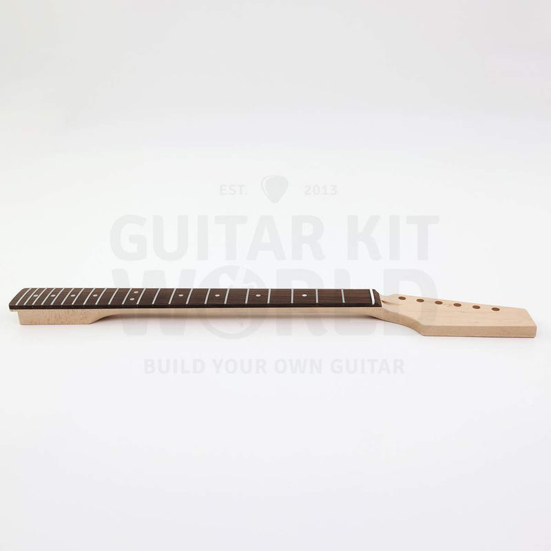 Side view of the unfinished neck from heel to headstock - Guitar Kit World