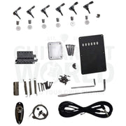Chrome tremolo, sealed tuners, neck plate, black back plate, jack and cable in the blank kit - Guitar Kit World