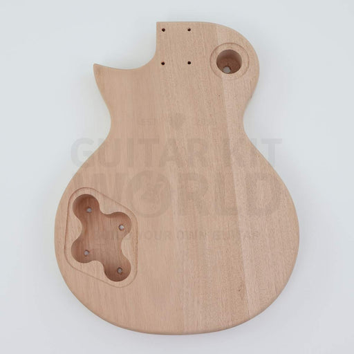 Bolt-on neck single-cutaway guitar kit with pre-wired electronics - mahogany body back with control and switch cavities